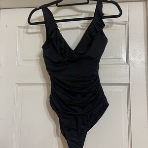 Lauren Ralph Lauren Black Ruffle Ruched Swim Suit